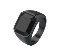 Richsteel Anillo Negro Hombre Talla 59, Sello Anillos Onix Grande para Dedo Menique