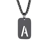 Richsteel Cadena Dog Tag y Letras A-Z Inicial de Nombre de Acero Inoxidable Chapado en Negro