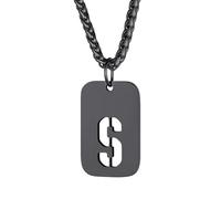 Richsteel Cadena Dog Tag y Letras A-Z Inicial de Nombre de Acero Inoxidable Chapado en Negro