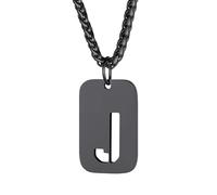 Richsteel Cadena Dog Tag y Letras A-Z Inicial de Nombre de Acero Inoxidable Chapado en Negro