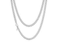 Richsteel Cadena Hombre Eslabon Tono Plata, Cubano 3mm Necklace Men 55cm Largo, Collares Mujer Acero Inoxidable Regalo Novio Familia