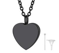 Richsteel Colgante Cenizas Difunto Corazon Waterproof, Mini Urna para Cenizas Humanas Mascota, Acero Inoxidable Color Negro