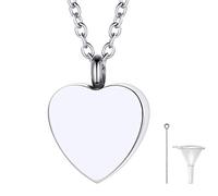 Richsteel Colgante Corazon para Guardar Cenizas Mama Mujer Resistente al Agua, Porta Cenizas Relicario Collar Acero Platino