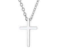 Richsteel Colgante Cruz Pequeño Plata Collar Hombre Acero Inoxidable Plateado Cadena Eslabones Rolo 46cm+5cm Joyas Hombres Mujeres