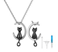 Richsteel Colgante Gato DIY Collar Cenizas Personalizado relicario Cenizas Mascota Animal Colgante Luna y Gato Negro Collar