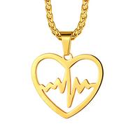 Richsteel Colgante Mujer Oro Corazon Latidos ECG Electrocardiograma