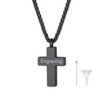Richsteel Colgante Poner Cenizas Crucifijo Cruz Clasico, Collar Relicario Porta Cenizas Perro Mamá Marido, Colgante para Cenizas Waterproof Negro