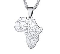 Richsteel Collar Africa con Nombres de Paises Africanos, Acero Inoxidable, Cadena 55cm + 5cm
