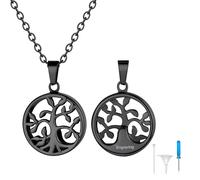 Richsteel Collar Guardar Cenizas Abuelo Arbol de Vida Impermeable, Colgante Porta Cenizas Humanas Perro Cremación Recuerdo (Color Negro)