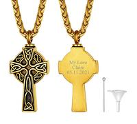 Richsteel Collar Guardar Cenizas Abuelo Cruz Impermeable, Colgante Vikingo Nudos Celta Porta Cenizas Humanas Perro Cremación Recuerdo (Color Dorado)