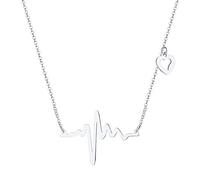 Richsteel Collar Mujer Tono Plata con Latidos Corazon Electrocardiograma ECG