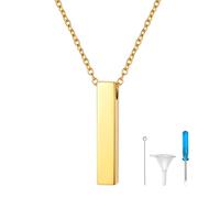 Richsteel Color Oro Colgante Barra Rectangular Relicario Perfume Urna cremación Cenizas Amor Querido, Joya Hombre Mujer, Acero Inoxidable, Cadena Ajustable 20 Pulgadas, Gratis Servicio Personalizable