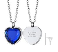 Richsteel Corazón de Colores Colgantes Portan Cenizas, Piedras de Nacimiento 12 Meses, Grabados Personalizables, Viene con Accesorios para Meter Cenizas