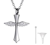 Richsteel DIY Cruz Ala de Ángel Guardapelo Acero Relicario Perfume Colgante para cenizas Urna cremación Amor Querido Recuerdo cerca de Corazón, Cadena Acero inoxidable Hombre Mujer Ajustable