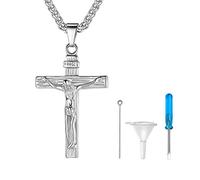 Richsteel DIY Guardapelo Acero Crucifixión Colgante para cenizas Relicario Perfume Urna Amor Querido Recuerdo cerca de corazón, Servicio Personalizable Joya para Mujer y Hombre, Gratis Estuche