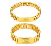 Richsteel Esclavas Oro Personalizadas Pulseras Parejas, 21cm Largo Dos Brazaletes de Novios Enamorados Amistad