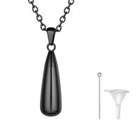 Richsteel Guardapelo Gota de Agua Colgante Negro en Collar Ajustable 22 Pulgadas, Acero Inoxidable, Relicario Perfume Urna cremación Cenizas Recuerdo, Servicio Personalizable, Regalo Hombre Mujer