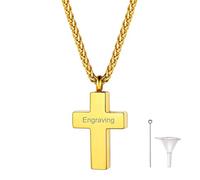 Richsteel Llevar Cenizas Colgante Cruz Guardapelo Impermeable, Colgante para Cenizas Humanas Mascota Perro, Collar Poner Cenizas Acero Dorado
