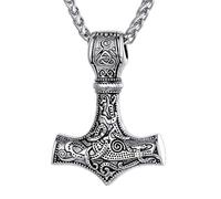 Richsteel Martillo Hammer Tono Plata Colgante Vikingo Nordico, Collar Mjolnir Martillo Odin con Nudos Bruja Celtas Acero Inoxidable