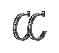 Richsteel Pendientes de Aro Negro Planos CZ, 30mm Pendientes Aro Medio Mujer