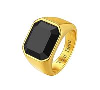 Richsteel Personalizable Anillos Hombre Dedo Indice, Anillo 64 Sello Negro con Onix Grande, Dorado