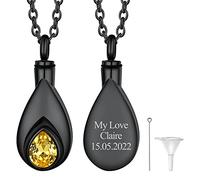 Richsteel Personalizable Collar Rellenar Cenizas Perrito Gatito Cremación Mini Urna Conservar Cenizas Humanas, Porta Cenizas Colgante Gota de Agua con Piedra Noviembre (Color Negro)