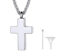 Richsteel Personalizable Cruz Clásico Guardapelo Perfume Colgante para Cenizas Urna Cremación Amor Querido Recuerdo Cerca de Corazón, Cadena Acero Inoxidable Hombre Mujer