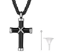 Richsteel Personalizable Cruz Guardapelo Negro Base Acero inoxidable, Relicario Perfume Colgante para cenizas Urna Cremación Recuerdo, Collar Ajustable Regalo para Mujer Hombre