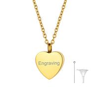 Richsteel Porta Cenizas Colgante Corazon de Acero Impermeable, Collar Meter Cenizas de Mama Marido Abuelo (Color Dorado)