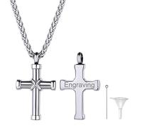 Richsteel Porta Cenizas Urna Colgante Cruz Vintage Nombre Personalizable, Colgantes para Cenizas Humanas Mama (Color Plata)