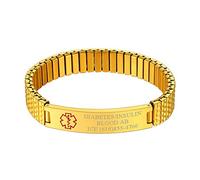 Richsteel Pulsera Esclava de Alerta Emergencia Pulsera Personalizable de Acero Inoxidable para Hombres Mujeres, Pulsera Ajustable 16-21cm largo