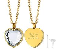 Richsteel Relicario Colgante Porta Cenizas Corazon Natal Abril, Cremación Recuerdo Mascota Memoria, Collar con Accesorios para Echar Cenizas (Color Dorado)