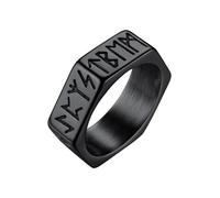 Richsteel Runas Vikingas Anillo Sello Hombre Acero Negro Signet Ring