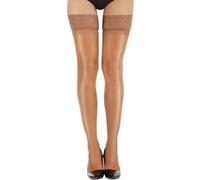RICHTOER Slim Shine Thigh High Stockings Ultra Shimmery Lace top Non Slip Thin Sheer (Coffee)