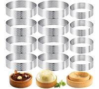 Richunie 12 Piezas Moldes Perforados Tartaletas,Ø6cm Ø8cm Aros para Tartas en Acero Inoxidable 430, Moldes para Tartas Pasteles Mini Tartas Mini Pizzas Muffins para Hornear Pasteles