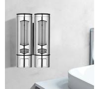 RichVibe Dispensador de jabón de pared con doble cabezal, champú y gel de ducha, 21,5 x 14 x 9 cm, ABS, oro rosa