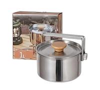 RichVibe Hervidor portátil de camping de 1 litro, para olla de acero inoxidable 304 con mango de madera de haya, actividades al aire libre, 14,1 x 10,5 x 14,5 cm