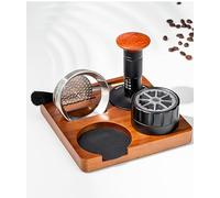 RichVibe Juego de 6 prensadores de café espresso con estación de apisonamiento de madera, distribuidor, embudo dosificador, cepillo y pantalla de disco, accesorios de café