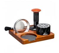 RichVibe Juego de 6 prensadores de espresso con estación de apisonamiento de madera, embudo dosificador, distribuidor, cepillo y pantalla de disco, entusiastas del café, negro/marrón/plateado