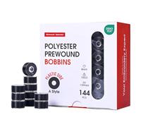 RICHWORD - Bobinas preenrolladas 144 piezas (Clase 15), tamaño A, lado de plástico, 75D/2 (60 WT), hilo de bobina de poliéster para máquina de coser y bordar de una sola aguja, color negro, 130 yardas