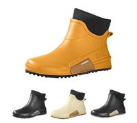 Richymfa Botas de lluvia acolchadas para mujer, impermeables, cómodas, con forro polar, a prueba de viento, altura media, zapatos de color liso, cómodas, impermeables, ligeras, botas de agua de