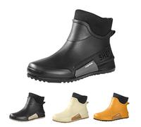 Richymfa Botas de lluvia acolchadas para mujer, impermeables, cómodas, con forro polar, a prueba de viento, altura media, zapatos de color liso, cómodas, impermeables, ligeras, botas de agua de