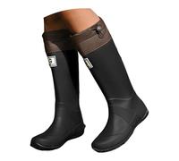 Richymfa Botas de lluvia para mujer, de goma, elegantes, cortavientos, impermeables, acolchadas, botines al aire libre de trabajo Chelsea Boots de color liso, botines de altura media, botas negras