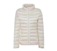 Richymfa Chaqueta de mujer de 100 gramos, entretiempo, acolchada, sin capucha, abrigada, ajustada, con curvas, extraíble, chaqueta de invierno corta y cortavientos, Color blanco., L