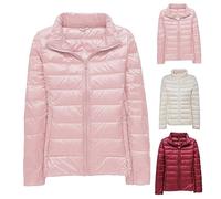 Richymfa Chaqueta de mujer de 100 gramos, entretiempo, acolchada, sin capucha, abrigada, ajustada, con curvas, extraíble, chaqueta de invierno corta y cortavientos, Rosa, XL
