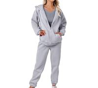 Richymfa Conjunto de mujer deportivo de invierno para senderismo, otoño, dos piezas, sudadera con cremallera y pantalón cómodo, chándal de running con bolsillo ancho, ropa deportiva de color liso para