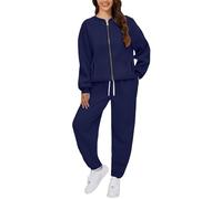 Richymfa Conjunto de mujer elegante completo de algodón de dos piezas sudadera con capucha pantalones cómodos completo senderismo manga larga traje tallas grandes para fitness yoga, De la Marina