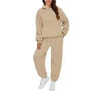 Richymfa Conjunto de mujer elegante de 2 piezas, con capucha y pantalones largos de invierno para correr, con capucha, de color liso, de manga larga, curvada, para correr, caminar, correr