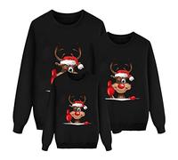 Richymfa Juego de tres sudaderas familiares Navidad - Jersey sin capucha de manga larga sudaderas Familia Jersey a juego Camisetas con estampado de reno suave camisetas navideñas para papá mamá niños