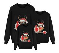 Richymfa Juego de tres sudaderas familiares Navidad - Jersey sin capucha de manga larga sudaderas Familia Jersey a juego Camisetas con estampado de reno suave camisetas navideñas para papá mamá niños